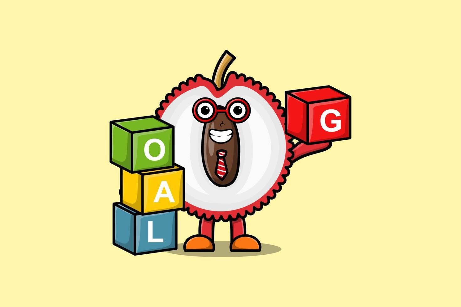 Cute cartoon Lychee businessman stacking goal box vector