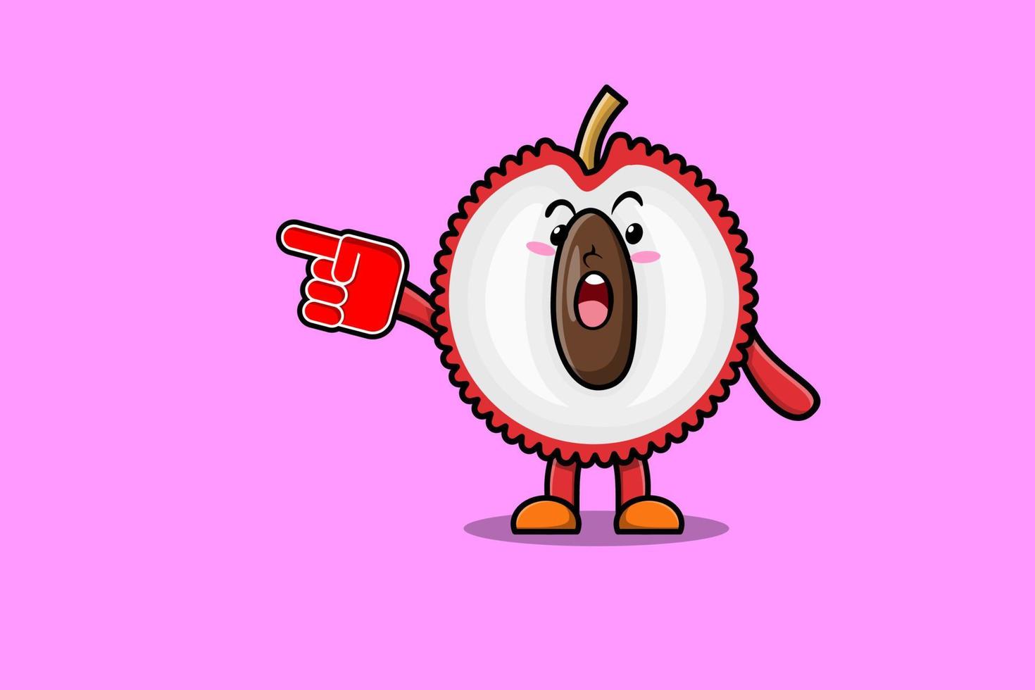 Cute Cartoon Lychee with foam finger glove vector