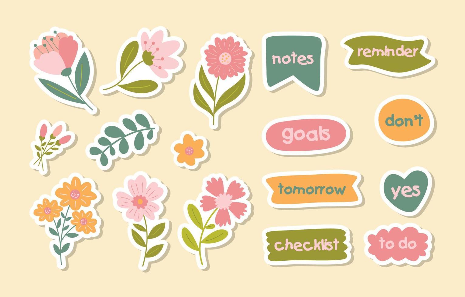 Spring Colorful Flower Journal Sticker Collection vector