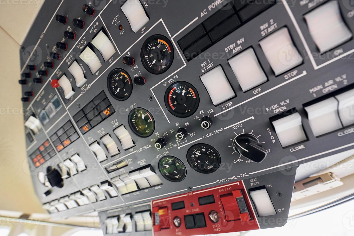 Close up focused view of airplane cockpit photo