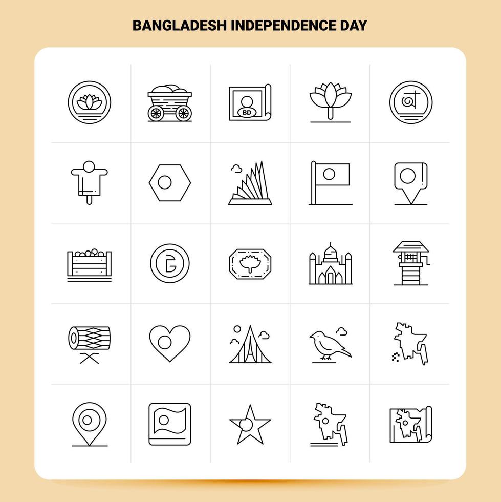 OutLine 25 Bangladesh Independence Day Icon set Vector Line Style Design Black Icons Set Linear pictogram pack Web and Mobile Business ideas design Vector Illustration