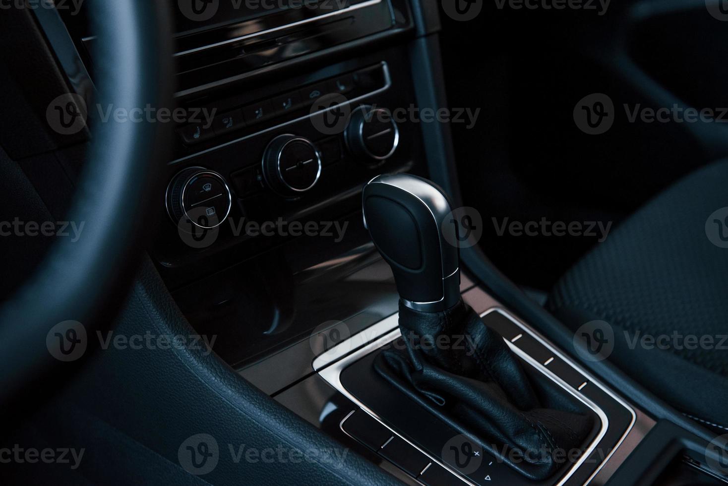 Close up detailed view of interior of brand new modern car photo