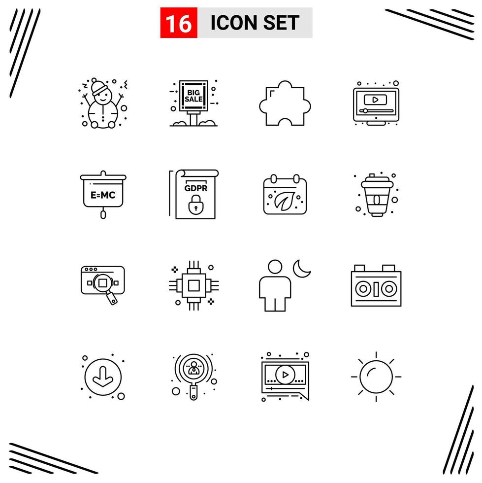 Set of 16 Vector Outlines on Grid for school education extension formula screen Editable Vector Design Elements