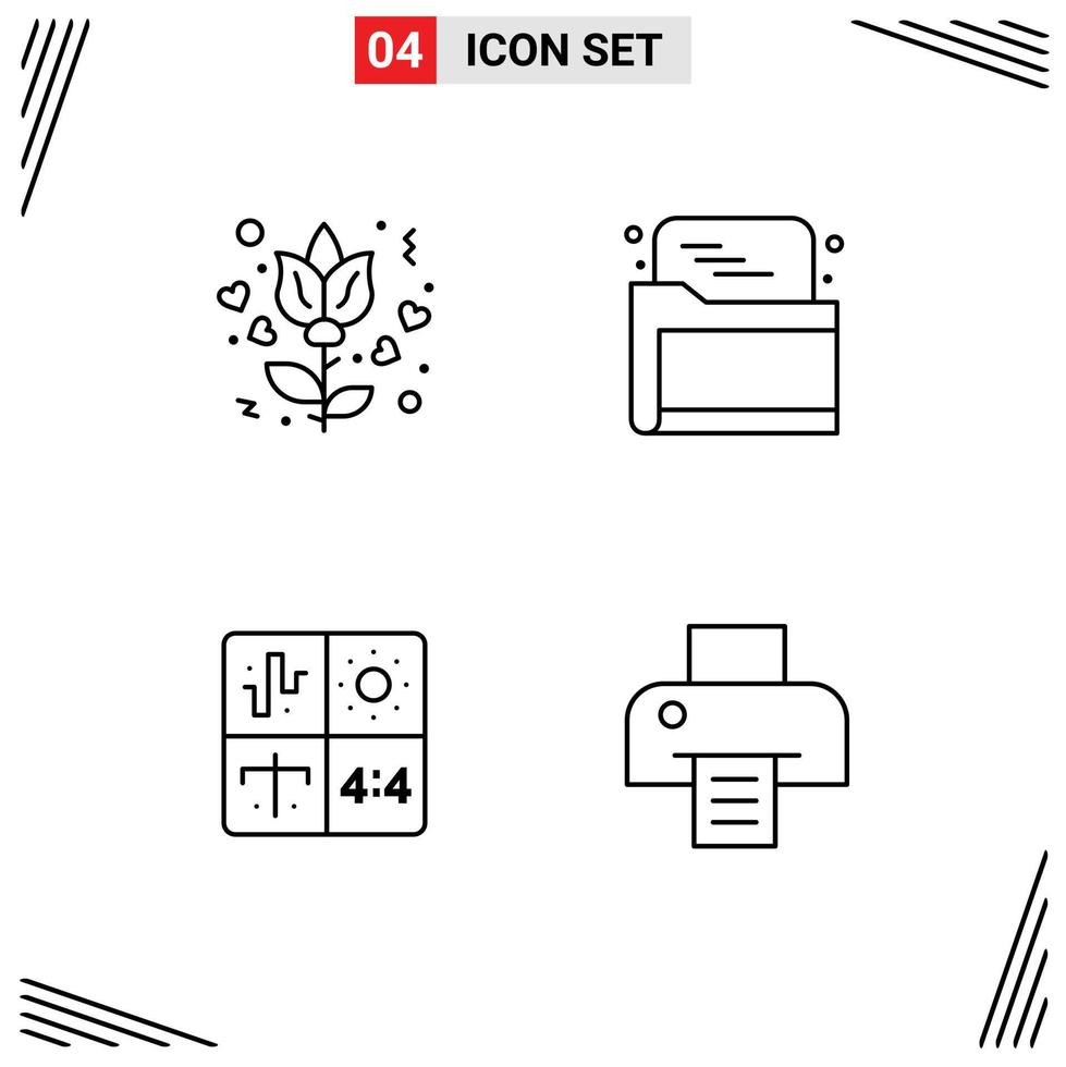 Set of 4 Vector Filledline Flat Colors on Grid for flower development seo data process Editable Vector Design Elements