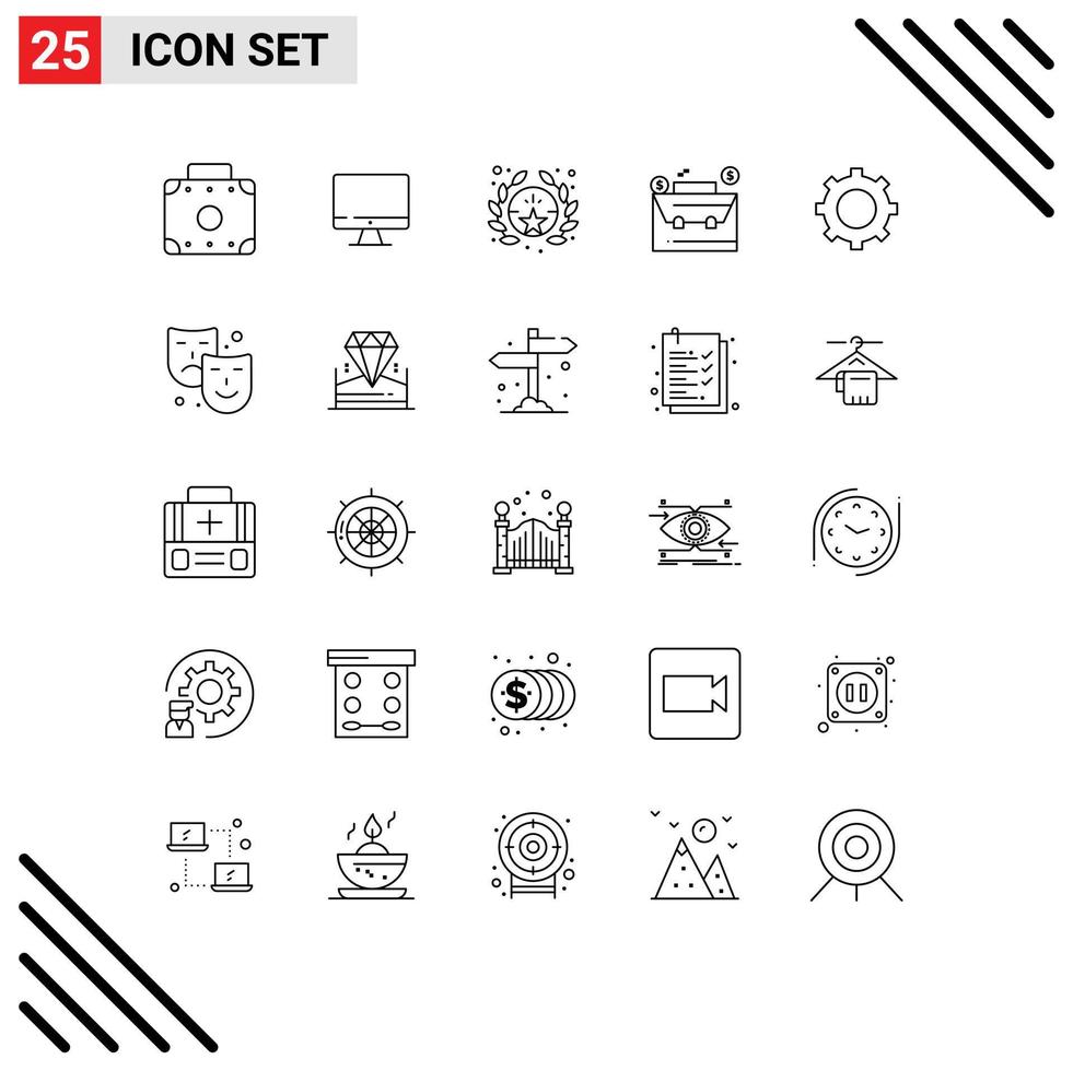 Modern Set of 25 Lines and symbols such as mask setting badge cog case Editable Vector Design Elements