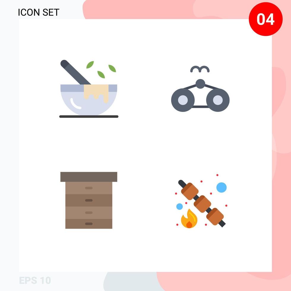 Mobile Interface Flat Icon Set of 4 Pictograms of boiling drawer restaurant holiday marshmallow Editable Vector Design Elements