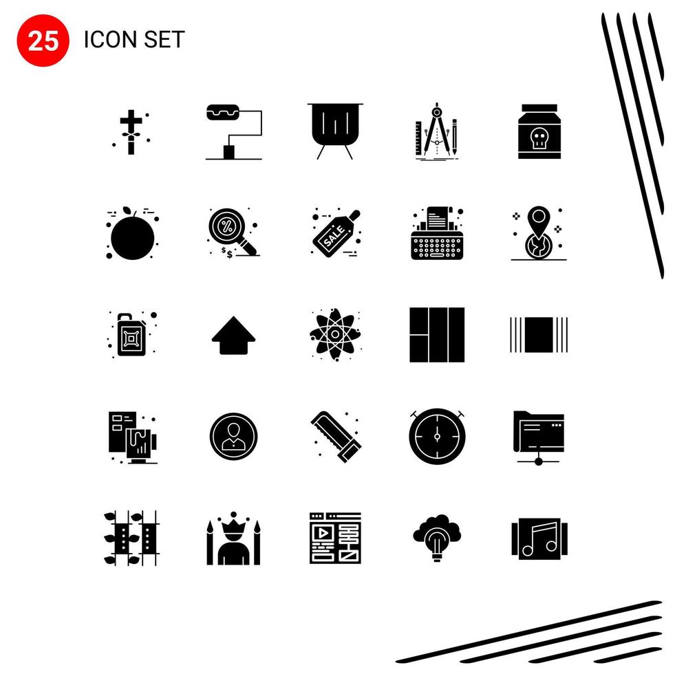 Stock Vector Icon Pack of 25 Line Signs and Symbols for poison danger performance tool geometry Editable Vector Design Elements