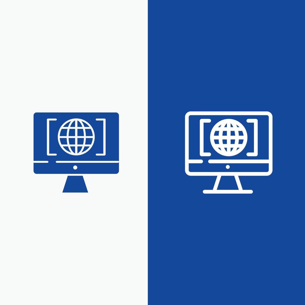 Computer Internet World Big Think Line and Glyph Solid icon Blue banner Line and Glyph Solid icon Blue banner vector