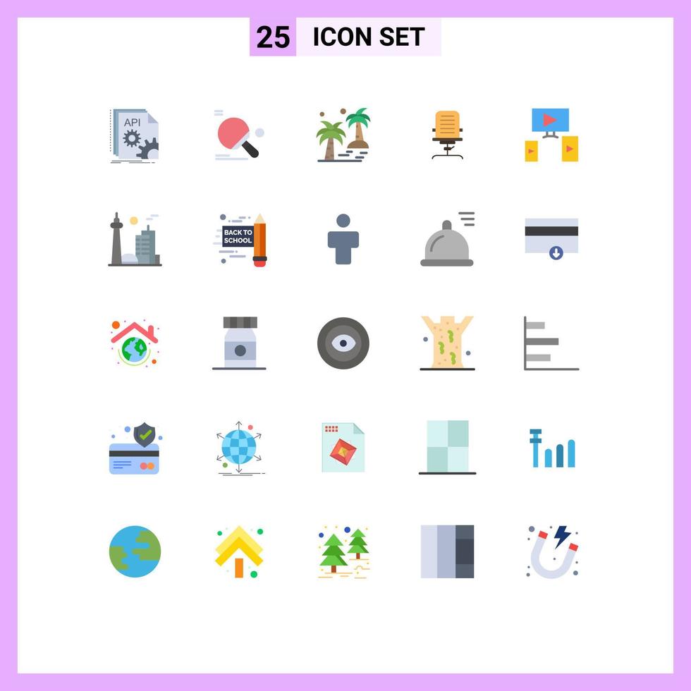 conjunto de 25 iconos de ui modernos símbolos signos para sillón de negocios ping pong arecaceae árbol elementos de diseño vectorial editables vector