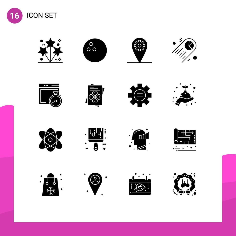 Universal Icon Symbols Group of 16 Modern Solid Glyphs of passport compass location brower space Editable Vector Design Elements