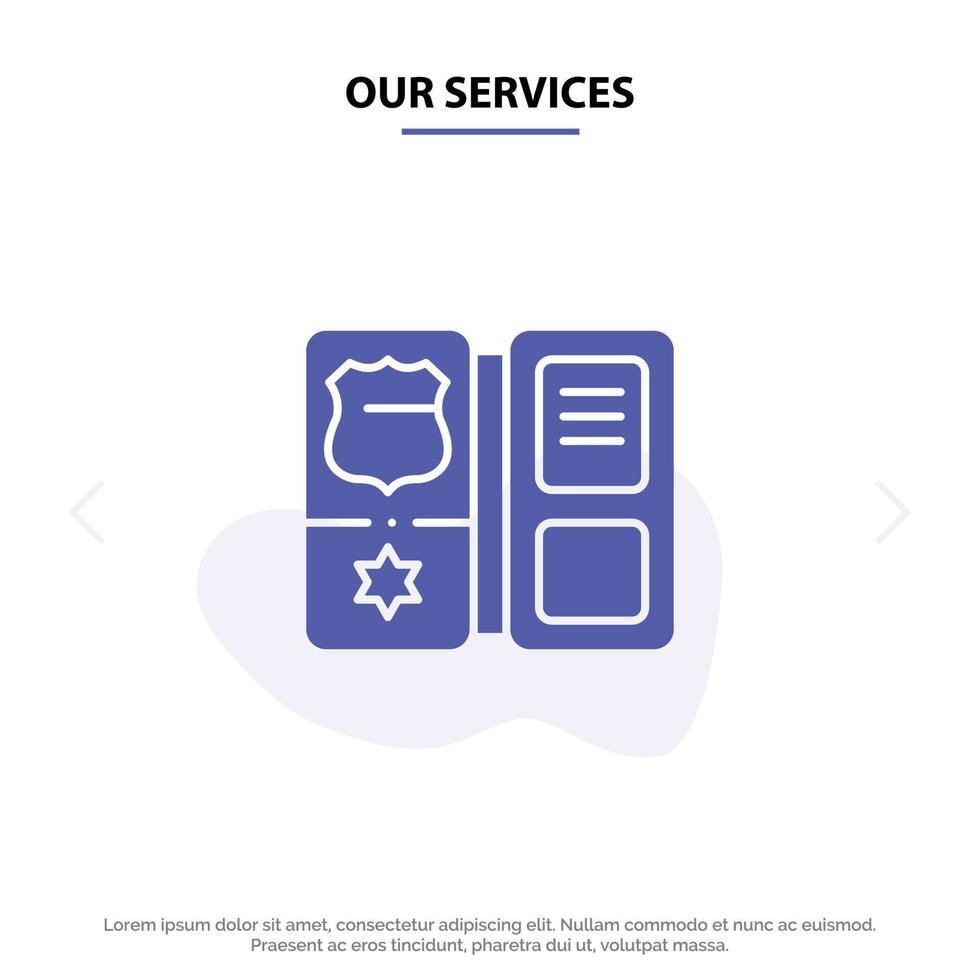 Our Services Book Shield American Star Solid Glyph Icon Web card Template vector