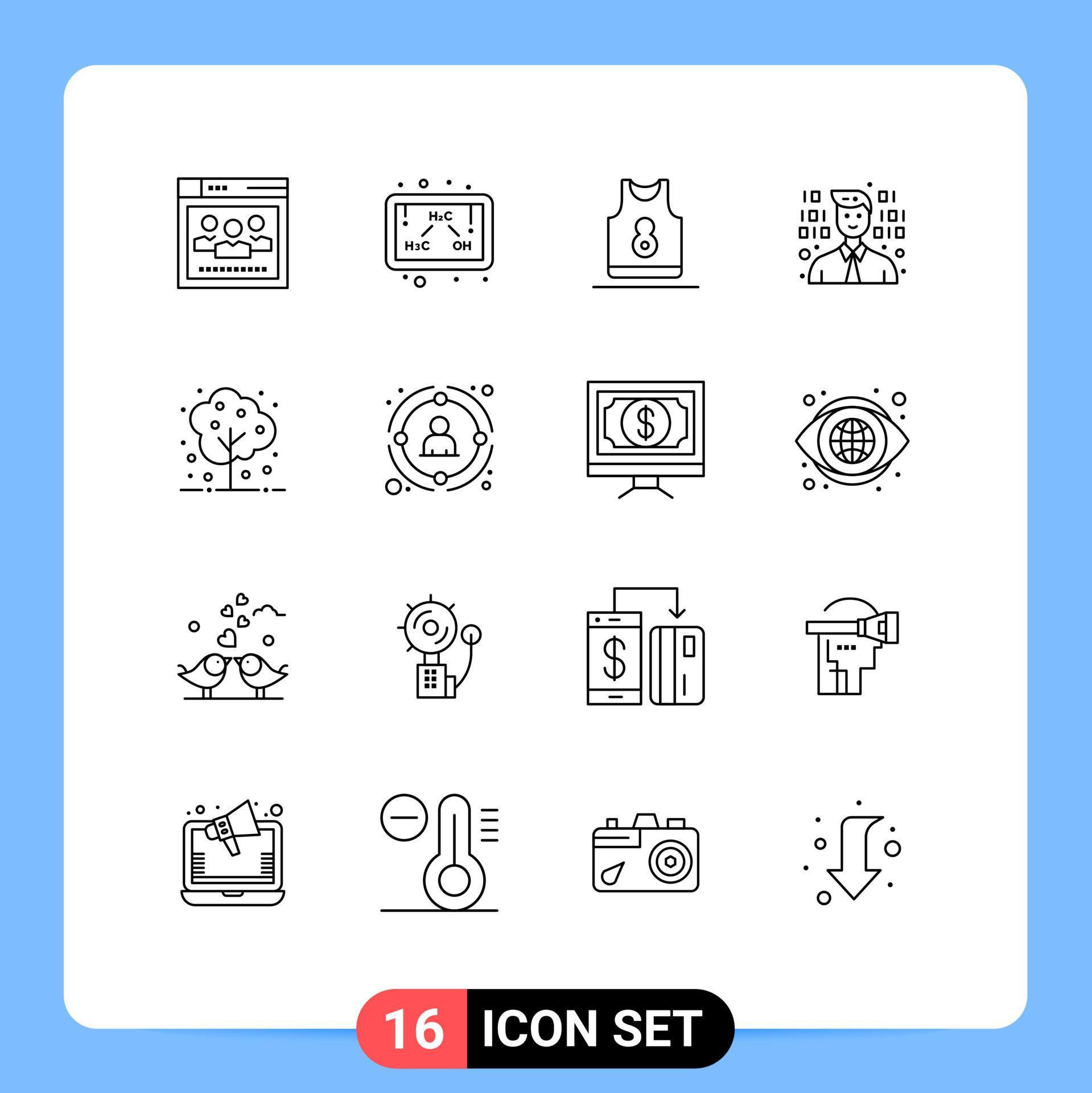 16 User Interface Outline Pack of modern Signs and Symbols of tree ...