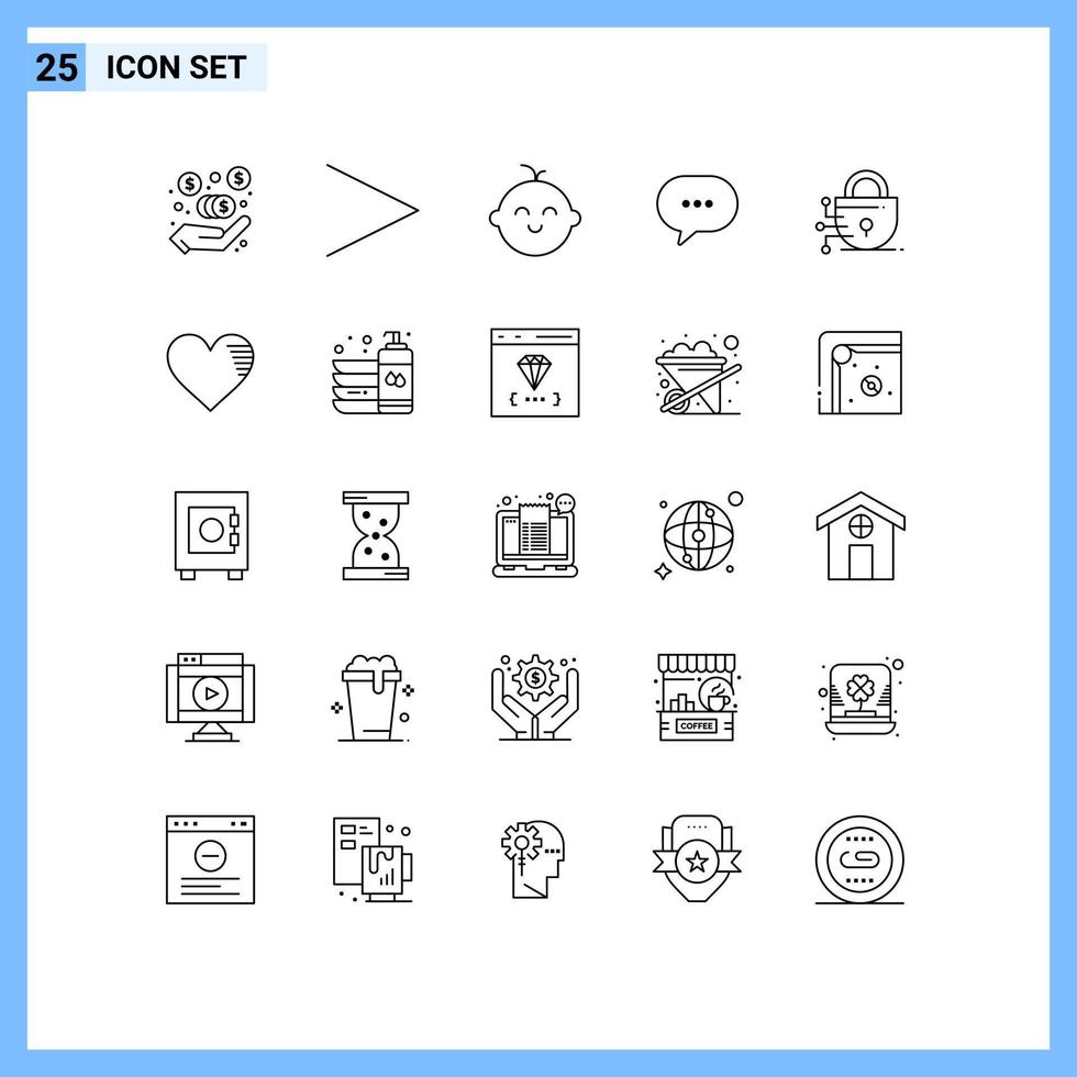 25 iconos creativos signos y símbolos modernos de tecnología de amor elementos de diseño vectorial editables de burbuja de bloqueo recién nacido vector