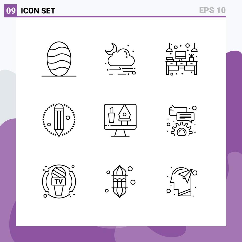 Pictogram Set of 9 Simple Outlines of crop tools desk pencil creative Editable Vector Design Elements