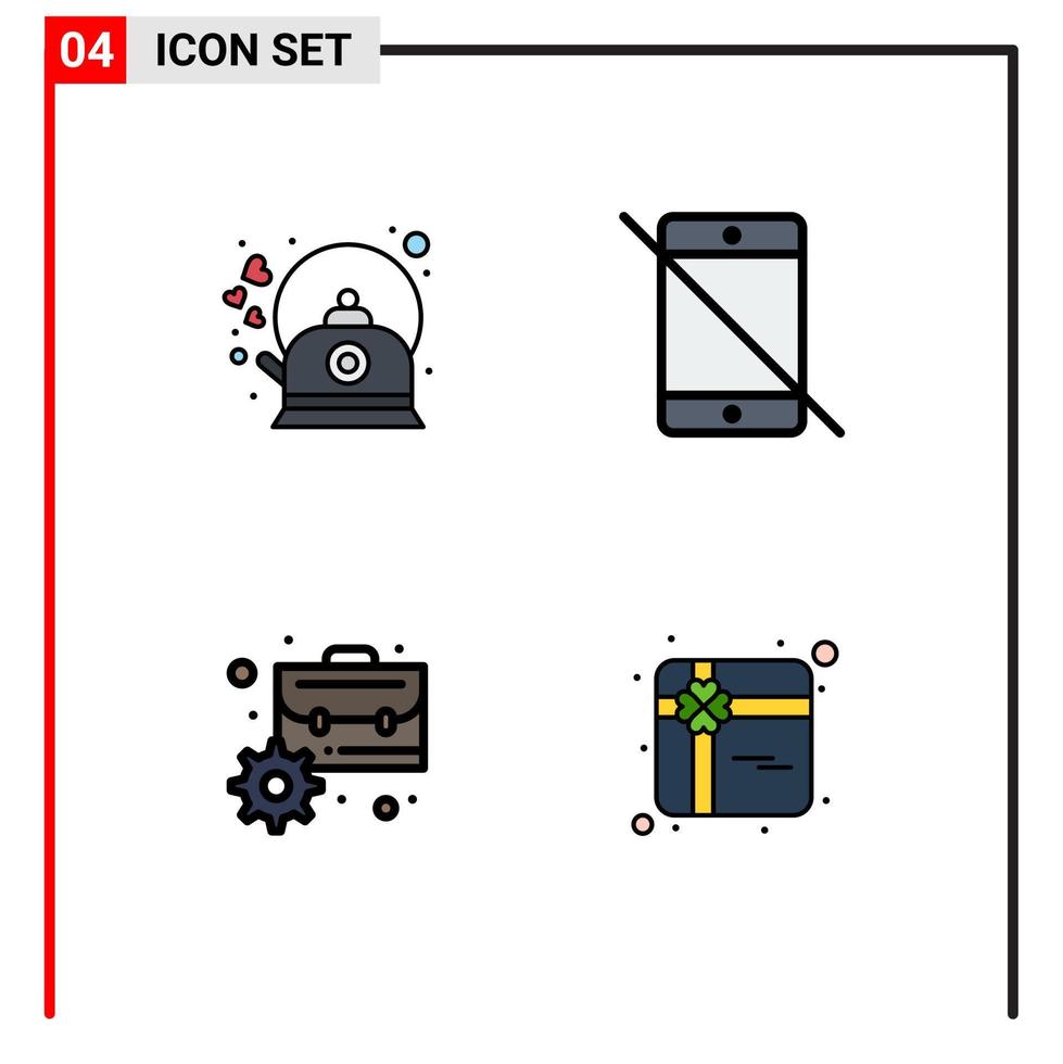 4 Universal Filledline Flat Color Signs Symbols of brew phone kettle devices business Editable Vector Design Elements
