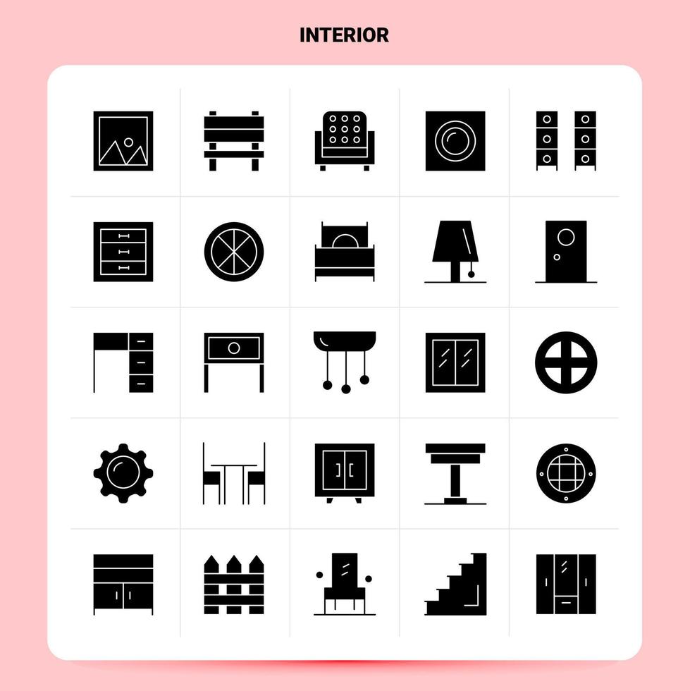Solid 25 Interior Icon set Vector Glyph Style Design Black Icons Set Web and Mobile Business ideas design Vector Illustration