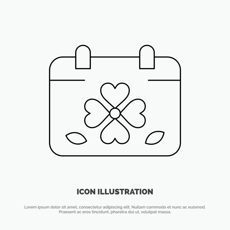 Calendar Clover Day Leaf Patrick Line Icon Vector