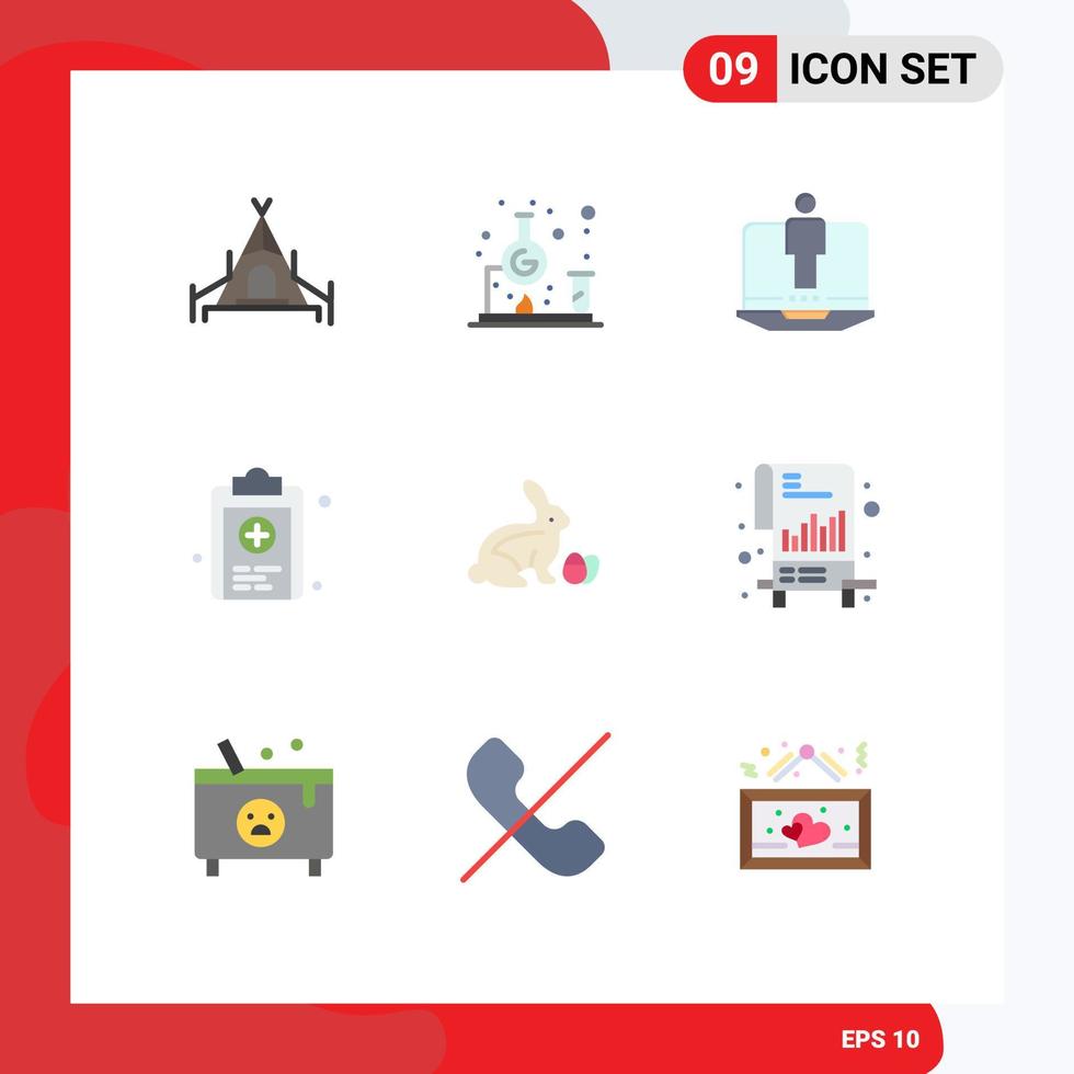 conjunto de pictogramas de 9 colores planos simples de elementos de diseño de vector editables médicos de prueba de computadora de robo de bebé