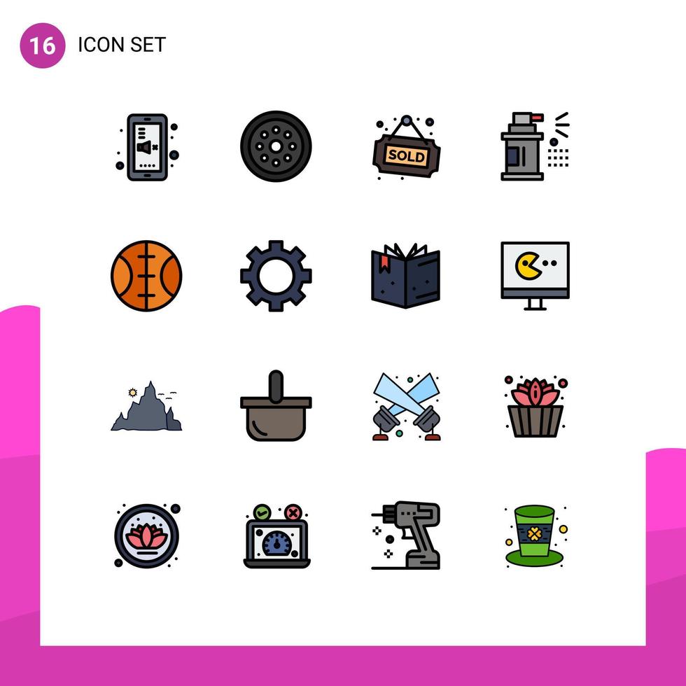 Pack of 16 creative Flat Color Filled Lines of baseball spray smart car sold Editable Creative Vector Design Elements