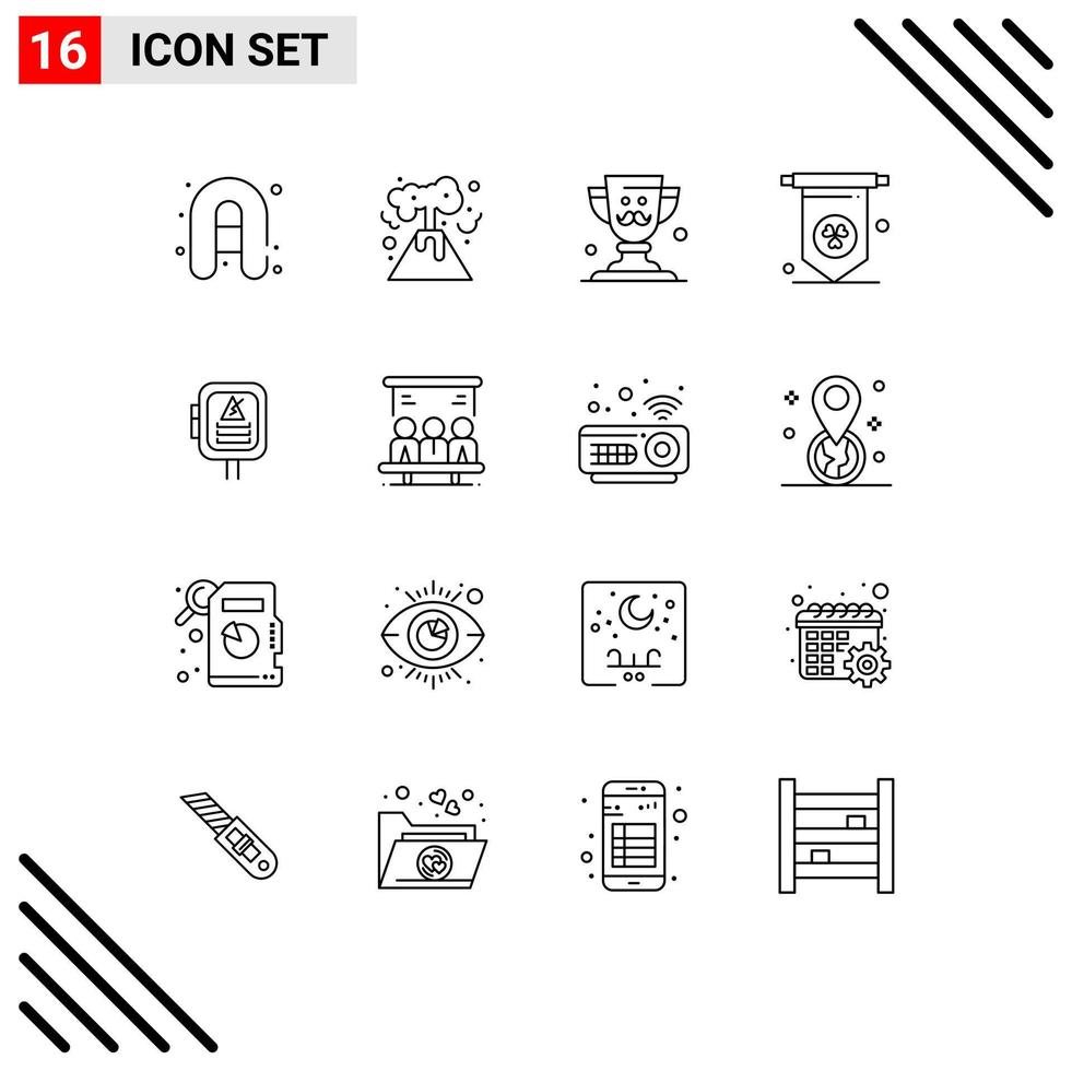 Group of 16 Outlines Signs and Symbols for technology project father transformer energy Editable Vector Design Elements