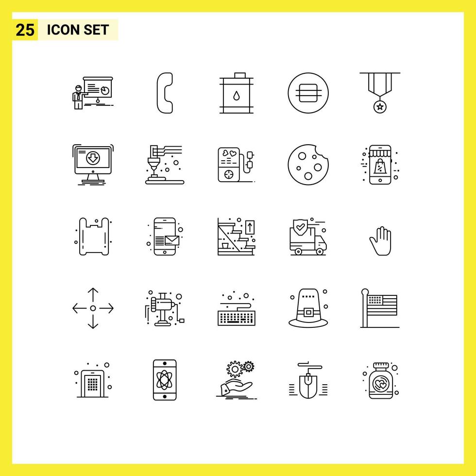 User Interface Pack of 25 Basic Lines of decoration macaroon barrel food diet Editable Vector Design Elements