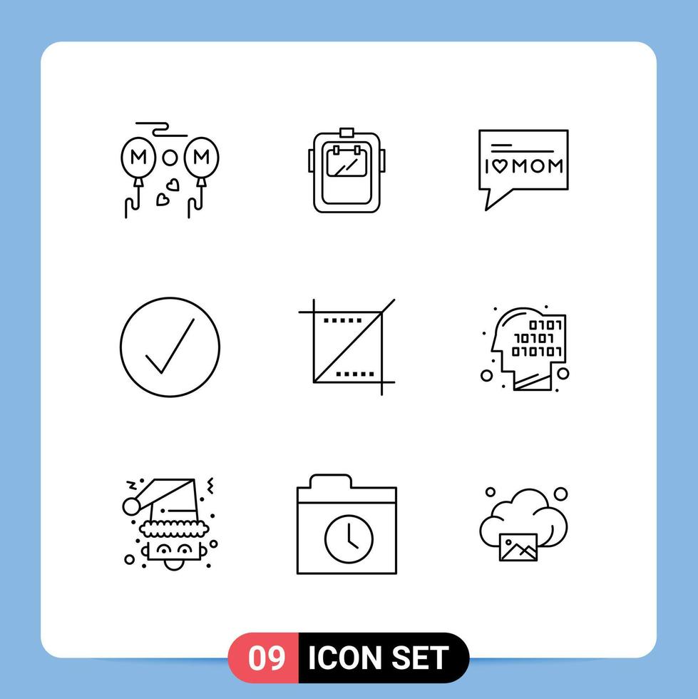Group of 9 Outlines Signs and Symbols for media multimedia headgear media player success Editable Vector Design Elements