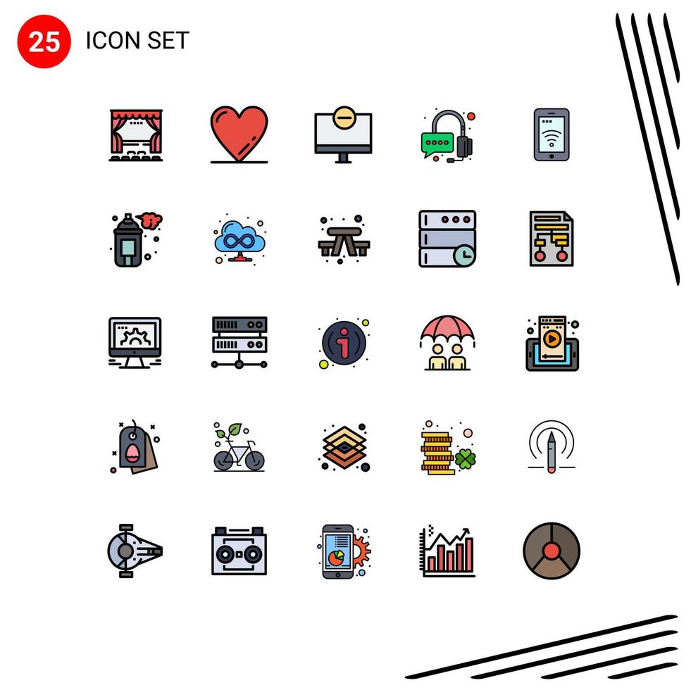 Set of 25 Modern UI Icons Symbols Signs for sign support computers operator monitor Editable Vector Design Elements