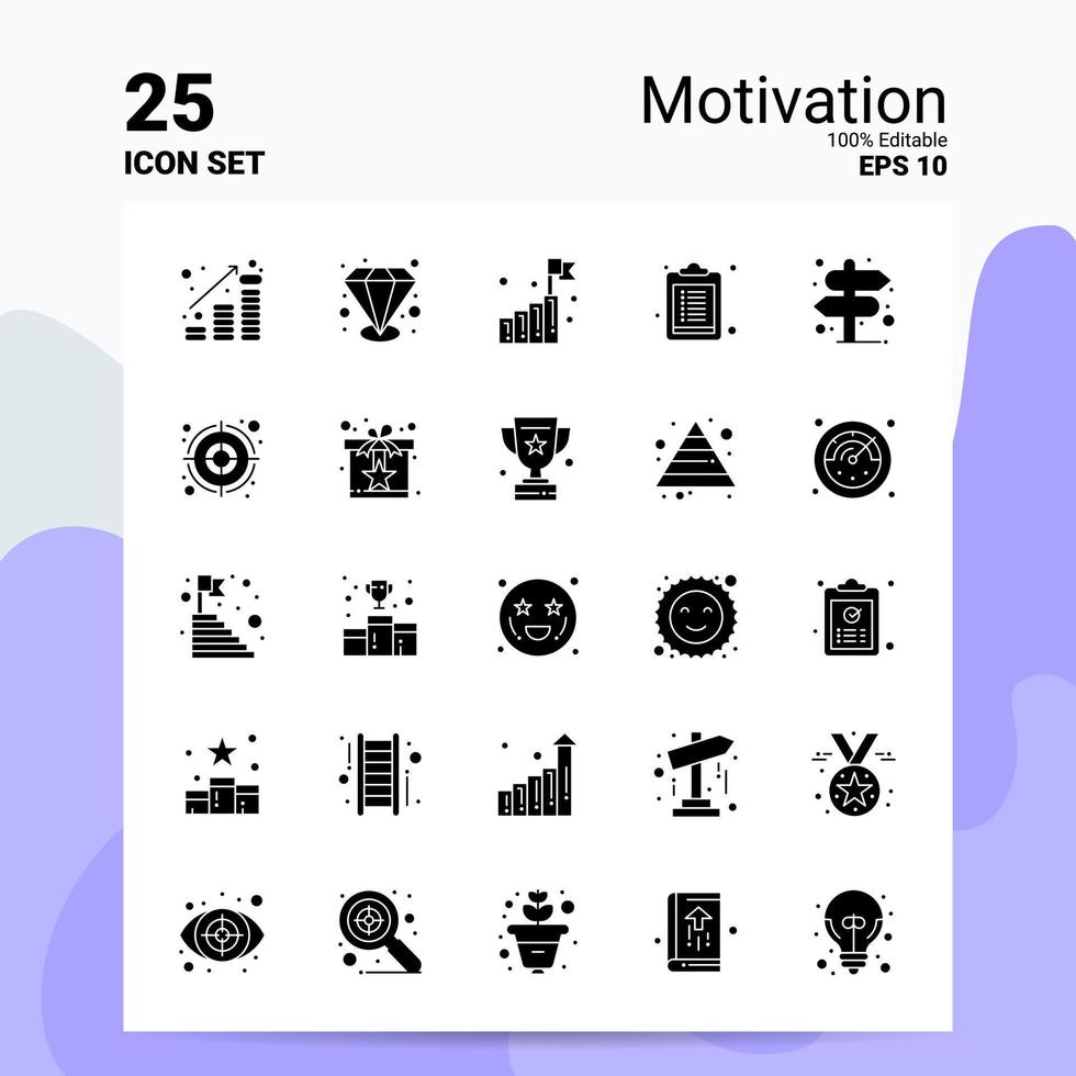 25 Motivation Icon Set 100 Editable EPS 10 Files Business Logo Concept Ideas Solid Glyph icon design vector