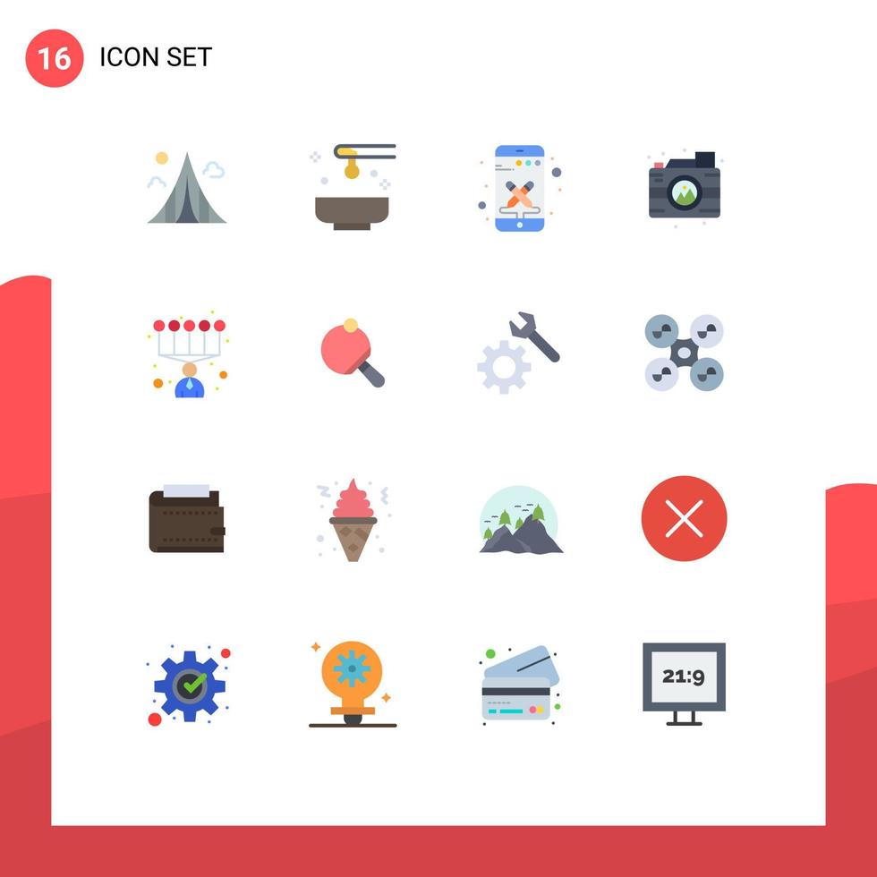 interfaz móvil conjunto de colores planos de 16 pictogramas de proceso de imagen spa creativo teléfono inteligente paquete editable de elementos de diseño de vectores creativos
