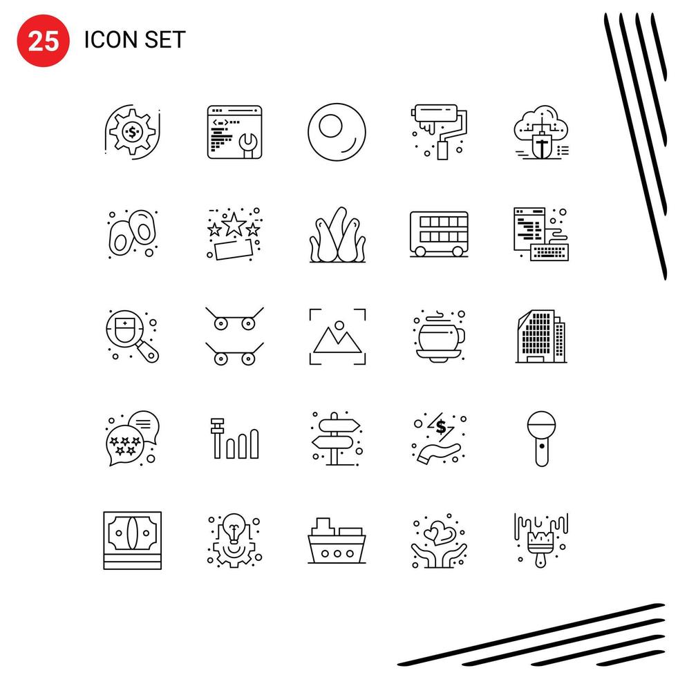 Modern Set of 25 Lines Pictograph of data connected sport cloud roller Editable Vector Design Elements