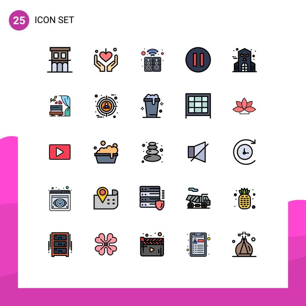 paquete de iconos de vector de stock de 25 signos y símbolos de línea para elementos de diseño de vector editables de altavoz multimedia de madre de pausa embrujada