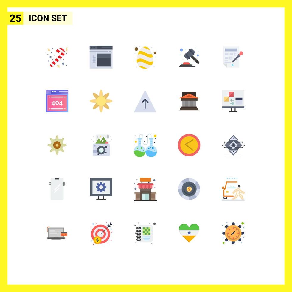 User Interface Pack of 25 Basic Flat Colors of color bucket justice egg auction hammer Editable Vector Design Elements