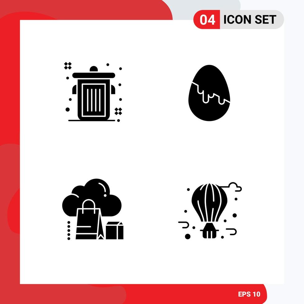 Mobile Interface Solid Glyph Set of 4 Pictograms of can gift decoration egg online Editable Vector Design Elements