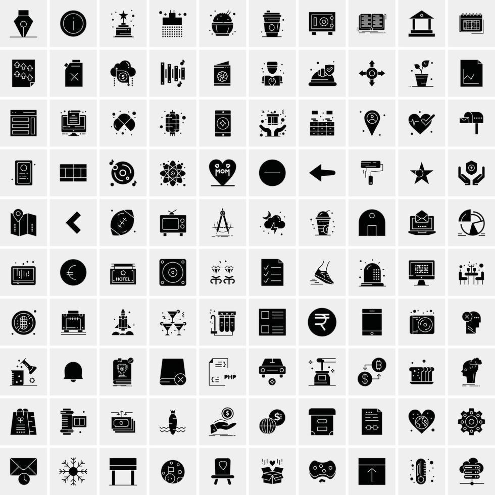 Set of 100 Business Solid Glyph icons vector