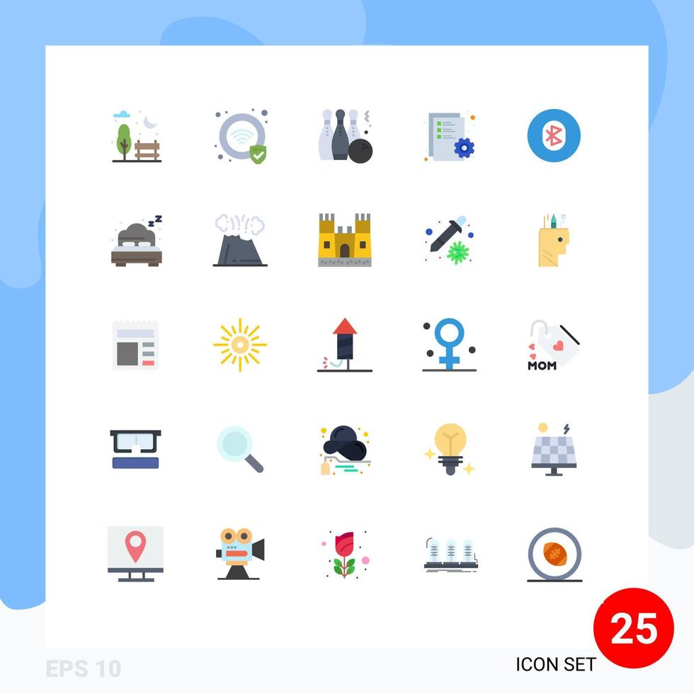 Pack of 25 creative Flat Colors of multimedia bluetooth ball file edit Editable Vector Design Elements