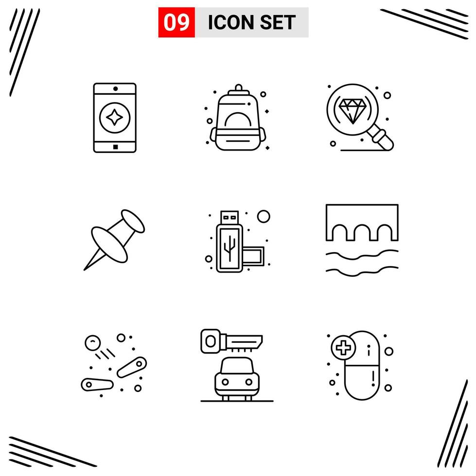 9 Icons Line Style Grid Based Creative Outline Symbols for Website Design Simple Line Icon Signs Isolated on White Background 9 Icon Set Creative Black Icon vector background