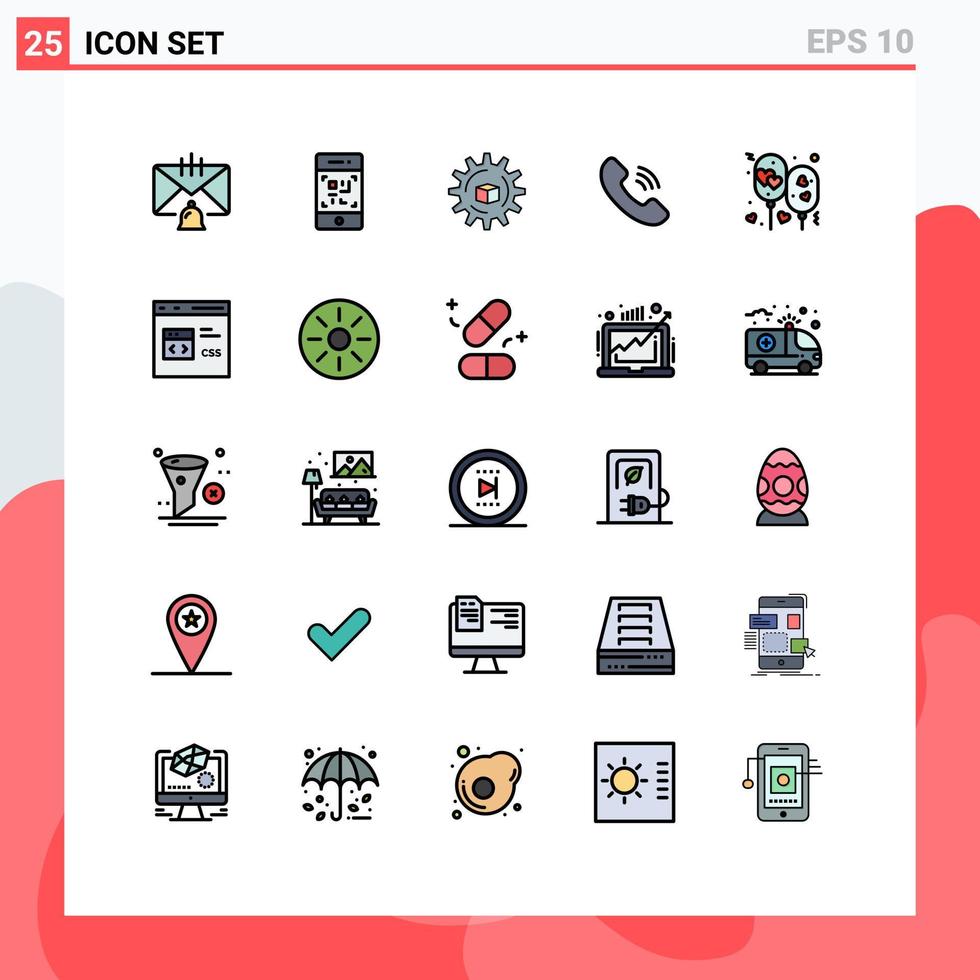 Universal Icon Symbols Group of 25 Modern Filled line Flat Colors of balloon phone technology communication scince Editable Vector Design Elements