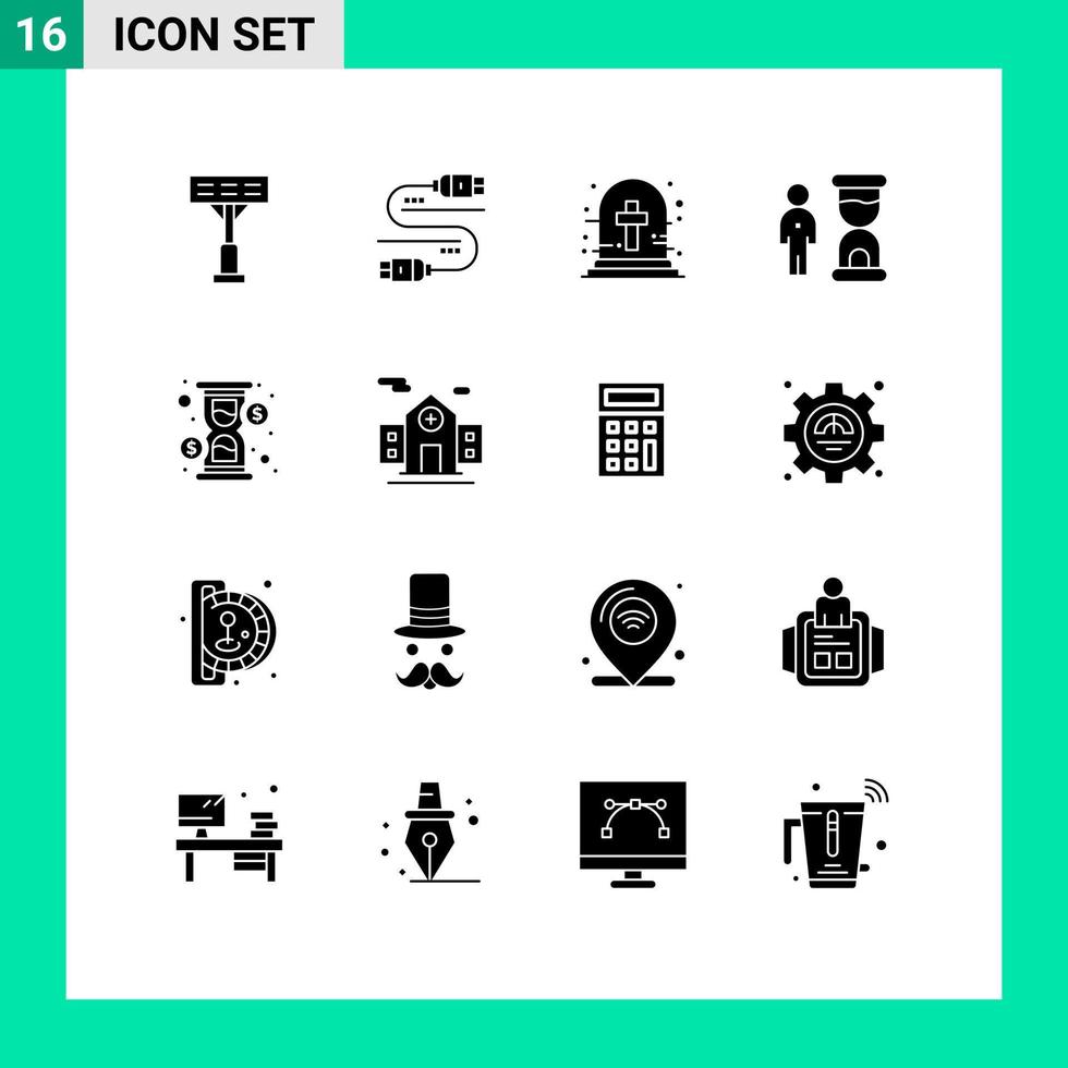 Modern Set of 16 Solid Glyphs Pictograph of hour person halloween cross optimization deadline Editable Vector Design Elements