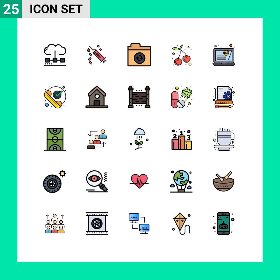 paquete de iconos de vectores de stock de 25 signos y símbolos de línea para el tratamiento del cliente de estados financieros elementos de diseño de vectores editables de cereza saludable