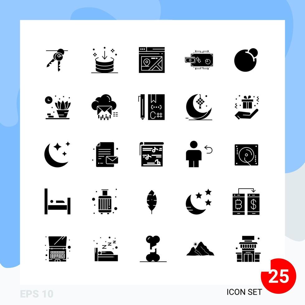 Modern Pack of 25 Icons Solid Glyph Symbols isolated on White Backgound for Website designing Creative Black Icon vector background