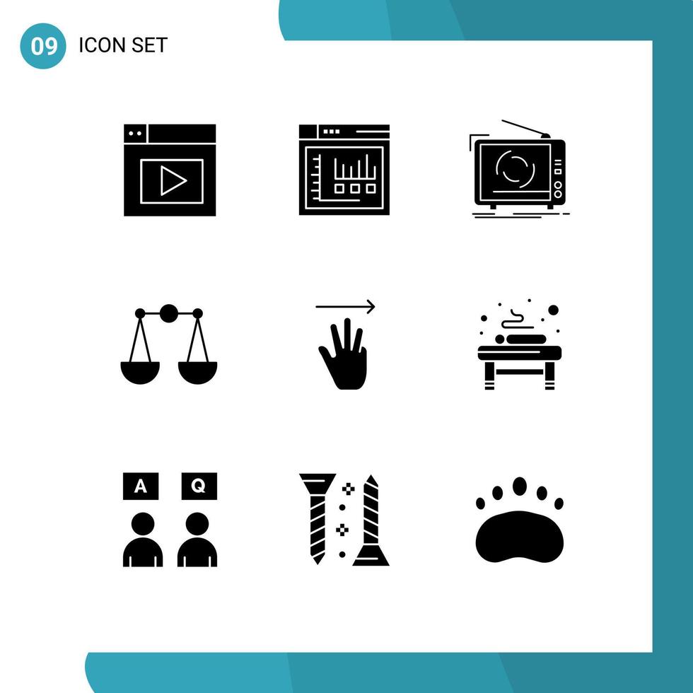 Set of 9 Modern UI Icons Symbols Signs for up hand ad scales balance Editable Vector Design Elements