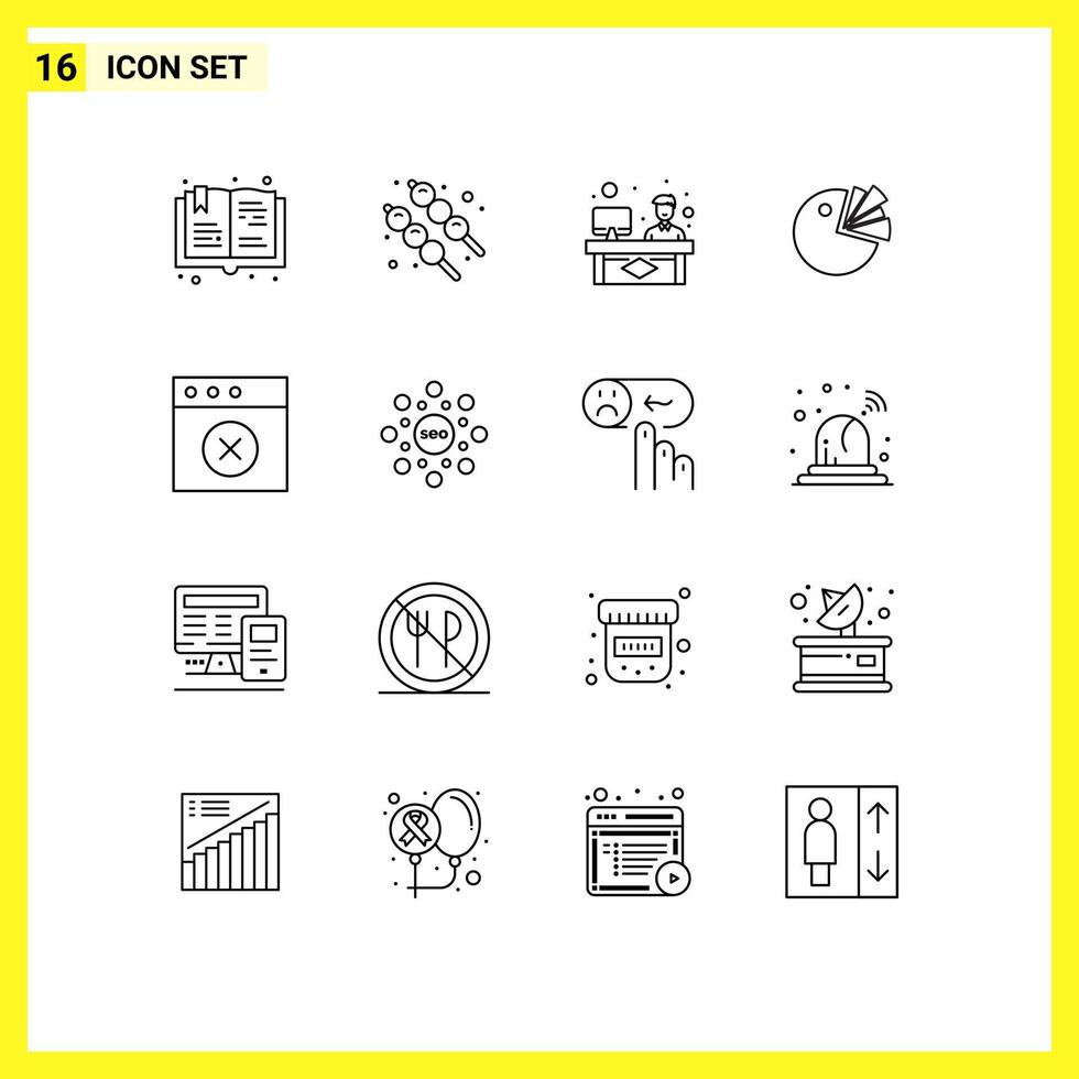 Set of 16 Modern UI Icons Symbols Signs for mac app consulting diagram chart Editable Vector Design Elements