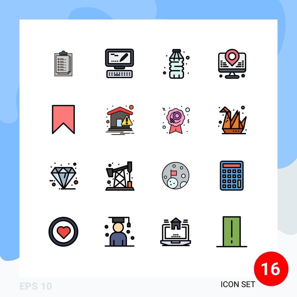 Editable Vector Line Pack of 16 Simple Flat Color Filled Lines of interface flag drink map internet Editable Creative Vector Design Elements