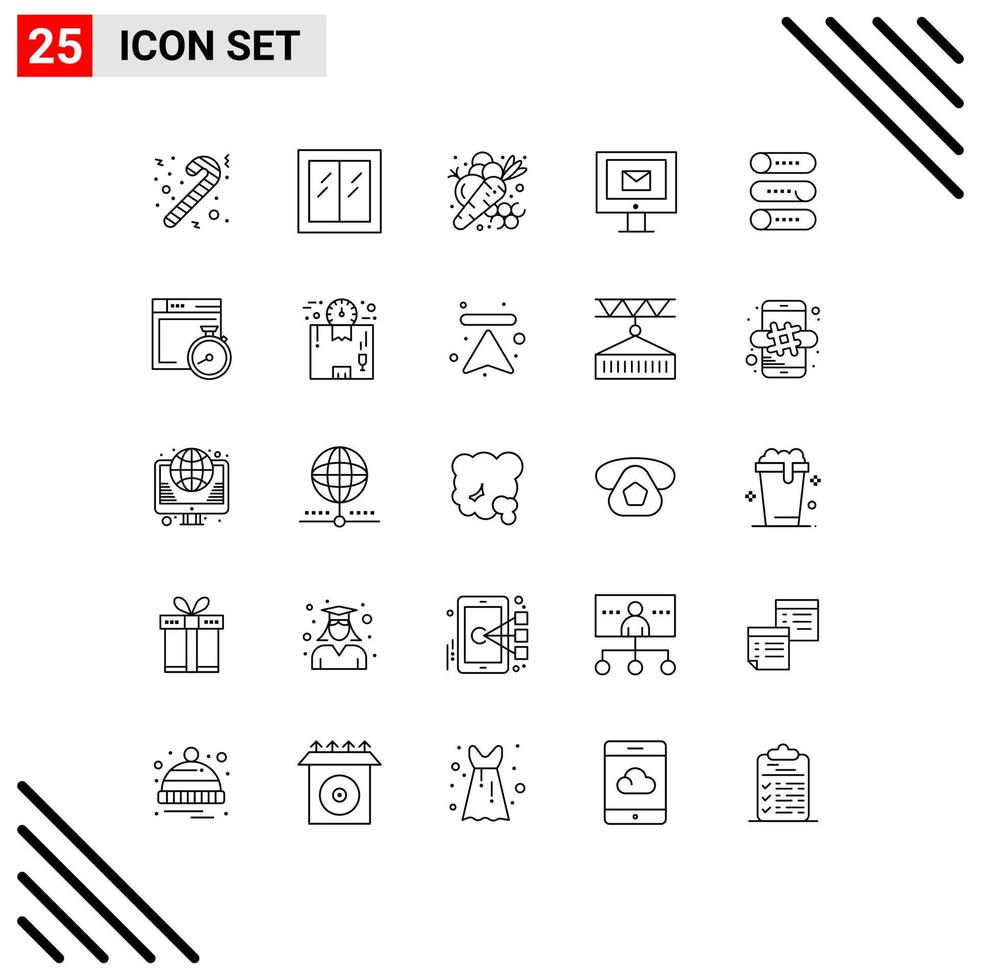 Set of 25 Modern UI Icons Symbols Signs for device service carrot chat computer Editable Vector Design Elements