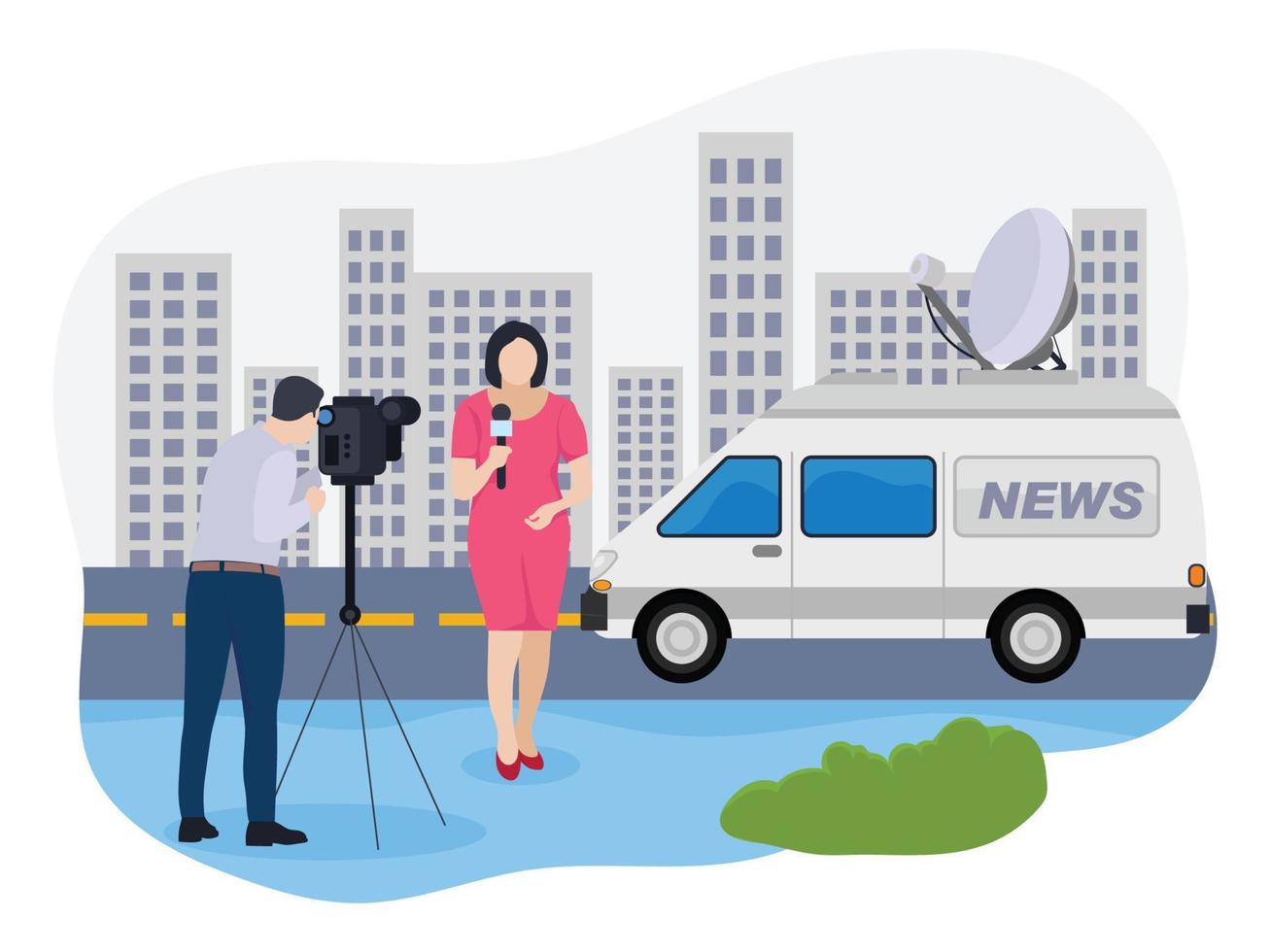 Female news reporter reporting news vector