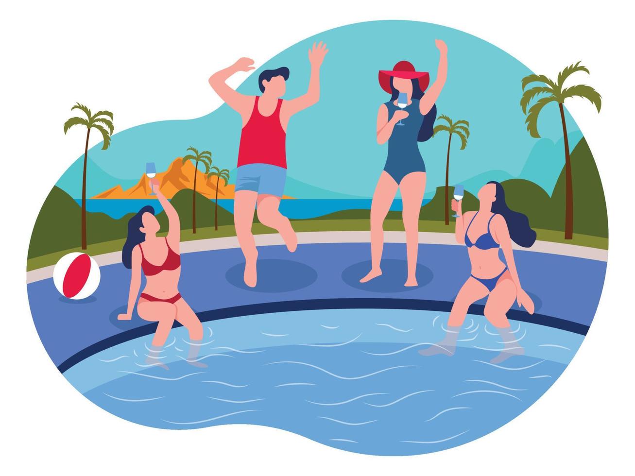 Pool party dancing and drinks vector