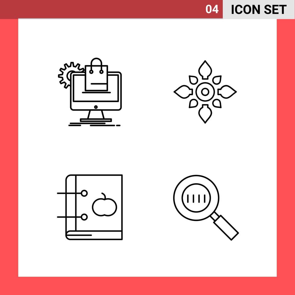 4 Icon Pack Line Style Outline Symbols on White Background Simple Signs for general designing Creative Black Icon vector background