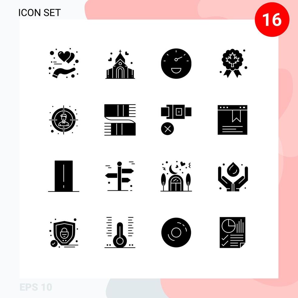 16 Thematic Vector Solid Glyphs and Editable Symbols of user audience gauge quality award Editable Vector Design Elements