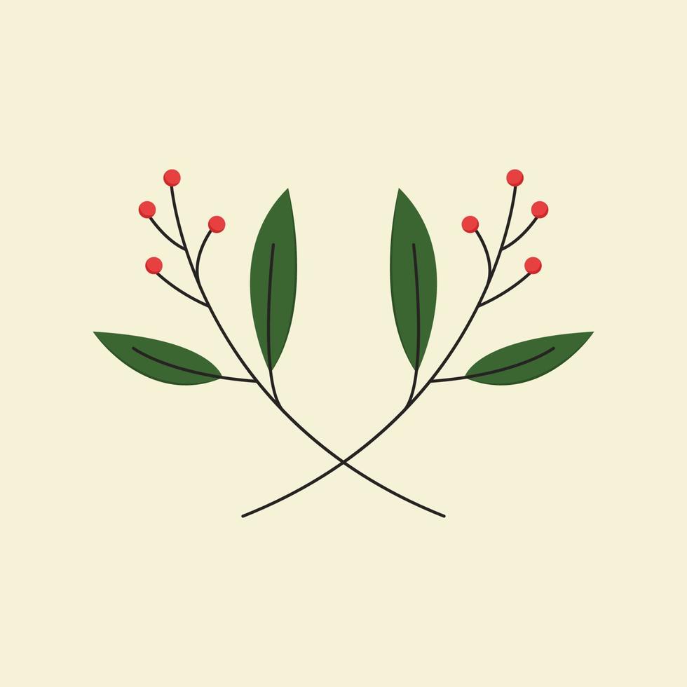 Christmas holly berry leaves isolated. Cute holly isolated on pastel background. Vector illustration.