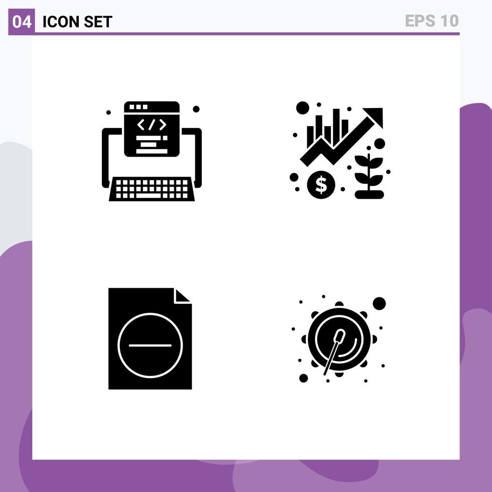 conjunto de glifos sólidos de interfaz móvil de 4 pictogramas de código eliminar elementos de diseño vectorial editables del archivo de administración web vector